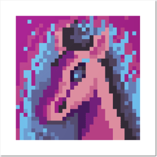 Blue fire horse pixel art Posters and Art